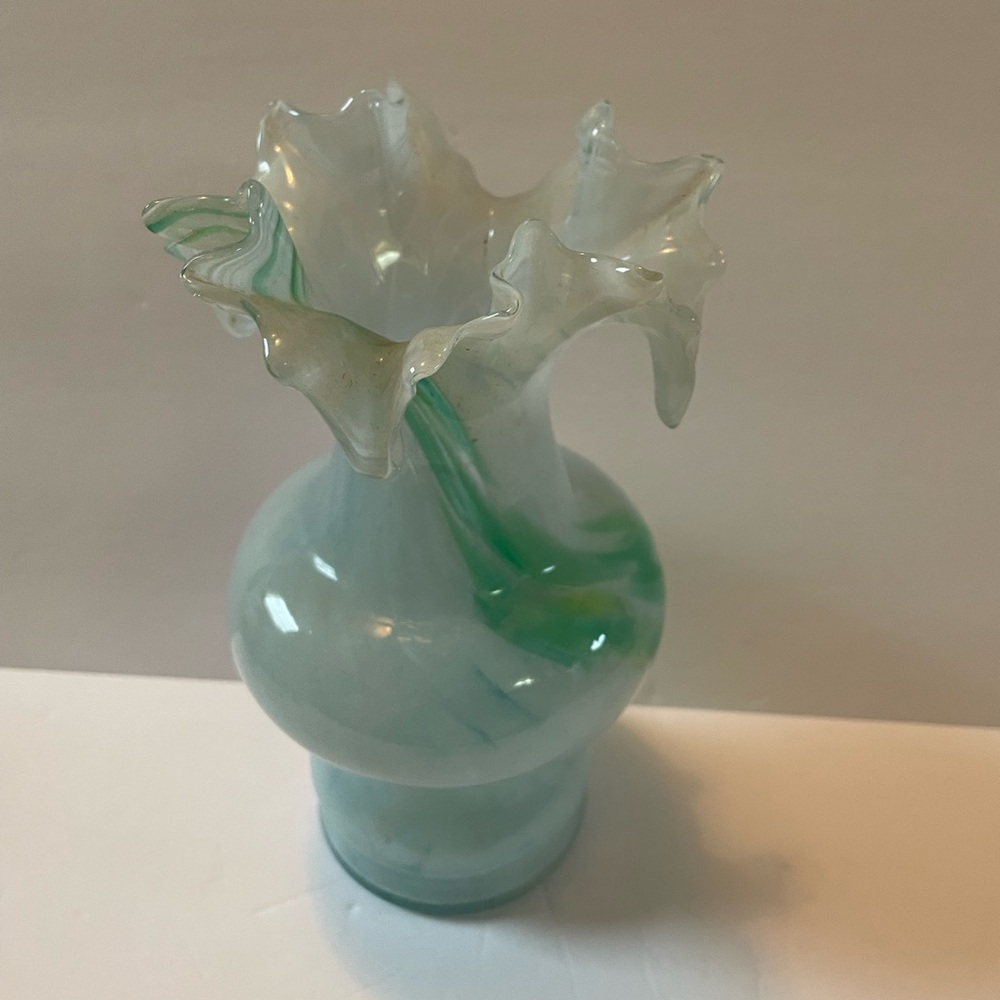 Elegant Green and White Glass Vase